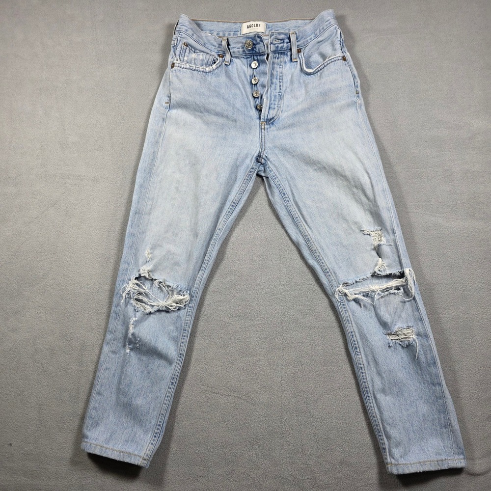 AGOLDE Jeans 24 Jamie High Rise Light Wash Straight Distressed Denim